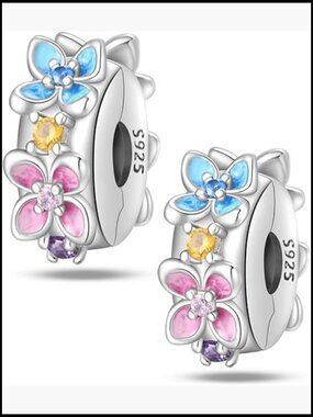 Sterling Silver Clip Spacer Charm Set, Cubic Zirconia Bead Stopper for Bracelet